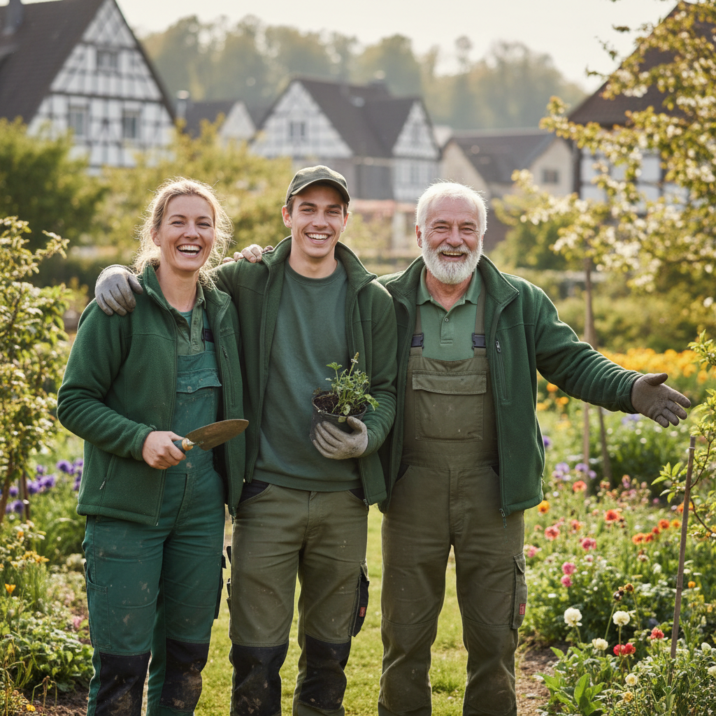 Teamfoto des Grünzeit Gartenservice im Garten